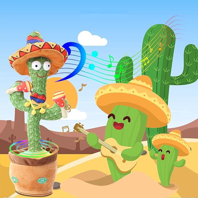 Dancing and Singing Cactus Toy - Repeat What You Said and Emit Colored Lights - USB Charging