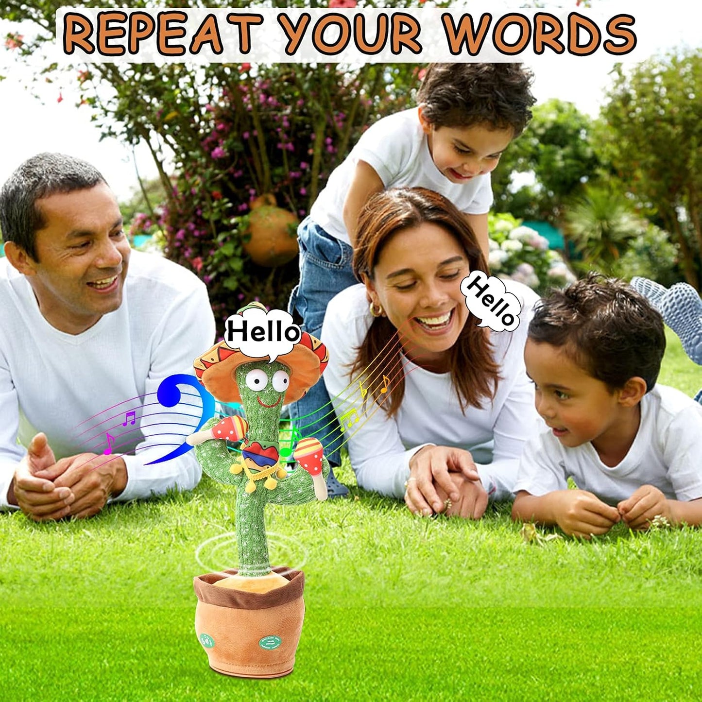 Dancing and Singing Cactus Toy - Repeat What You Said and Emit Colored Lights - USB Charging