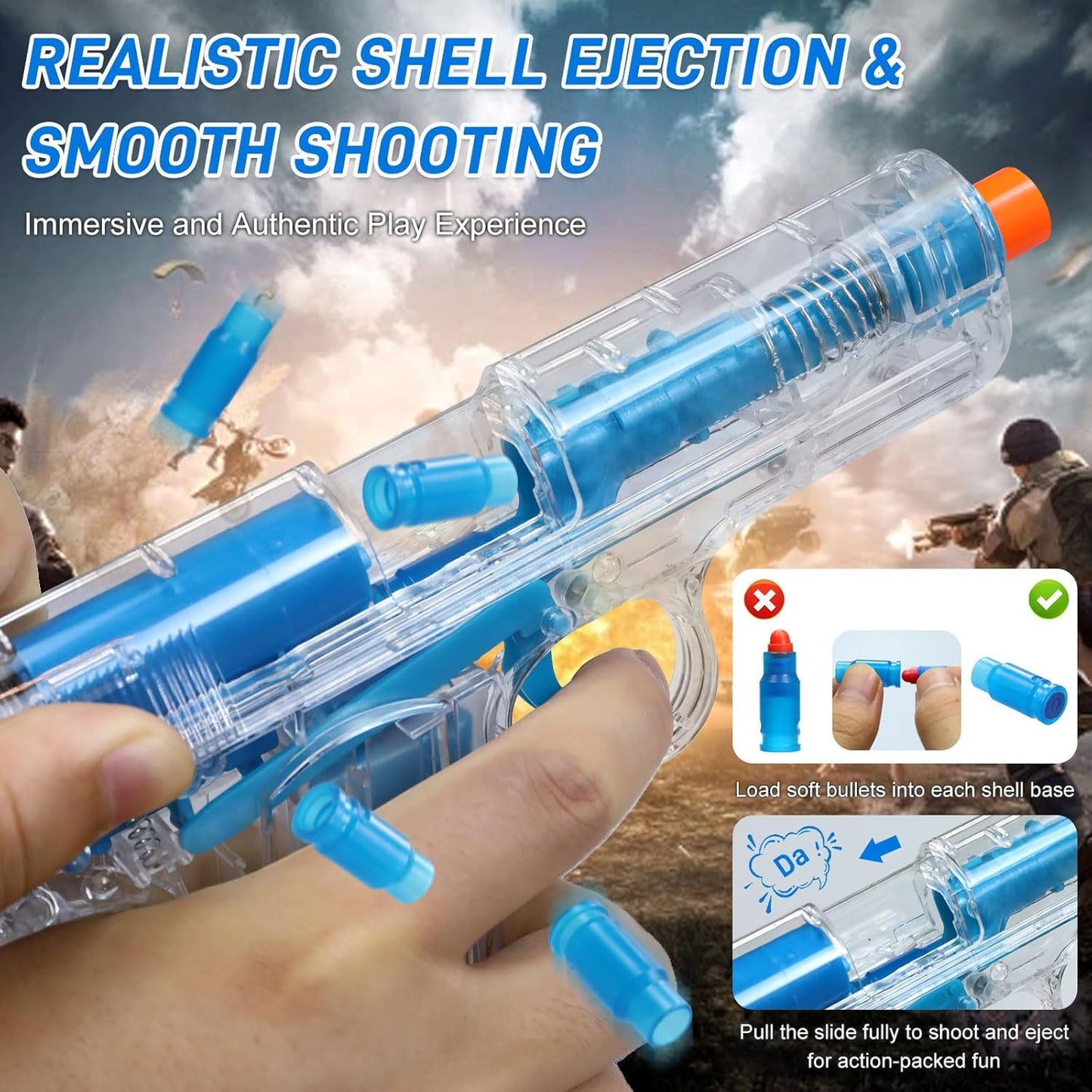 Soft Bullet Toy Gun Shell Ejecting for Boys, Realistic Toy Pistol